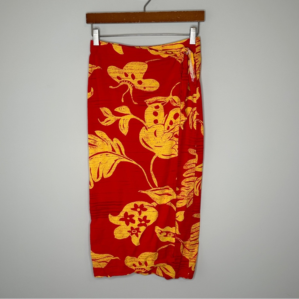 Jams World Vintage‎ Hawaiian Print Multicolor Floral Wrap MIDI Skirt Size Small